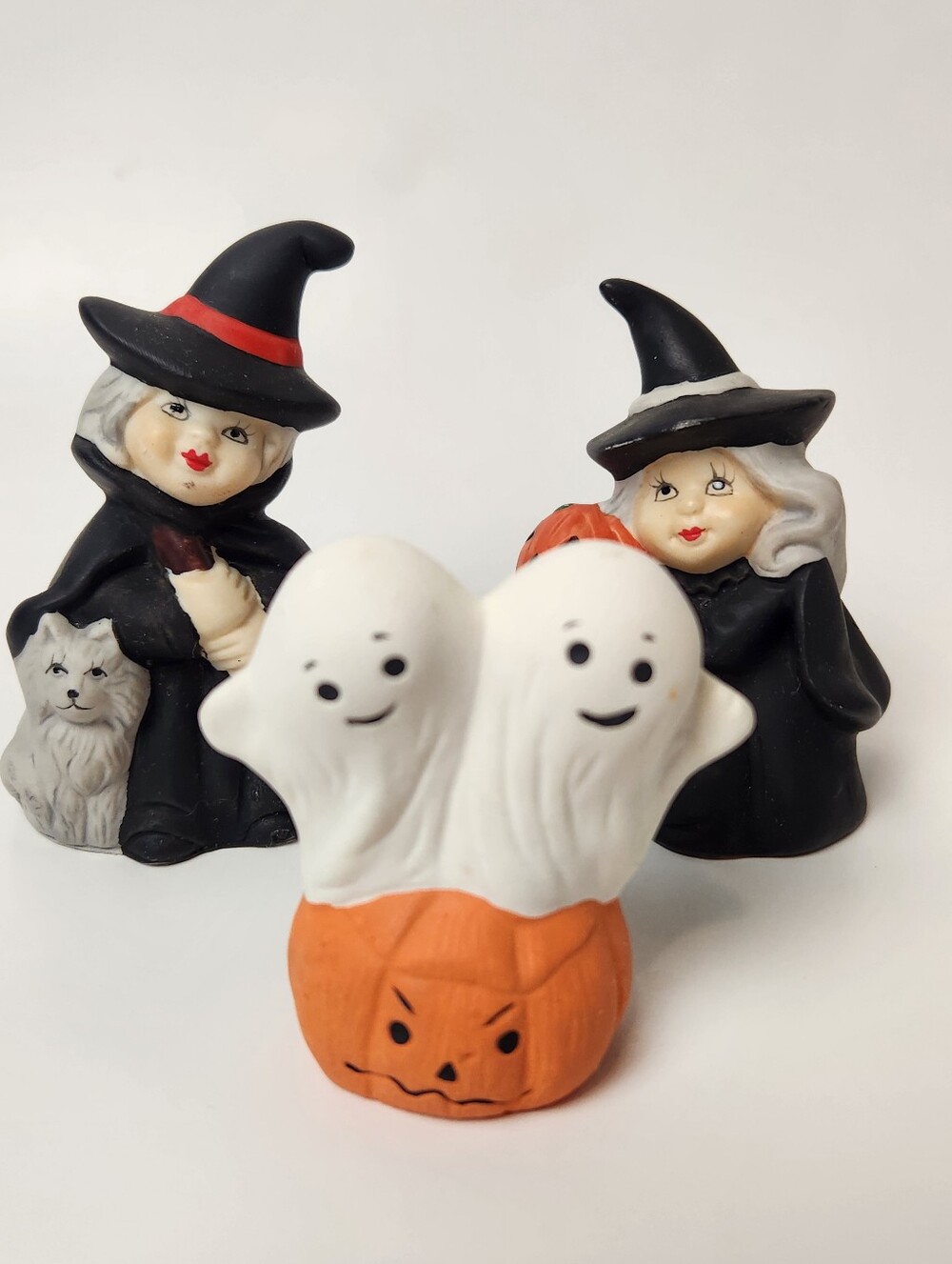 Vintage Halloween Ghosts and Witches Ceramic Figurine Set